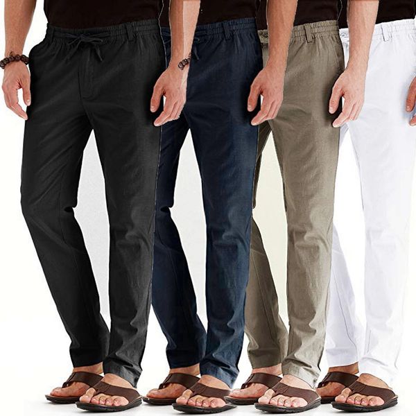 

men's summer pants 2019 new stretch jeans men's casual linen breathable loose long pants solid color straight trousers y731, Blue