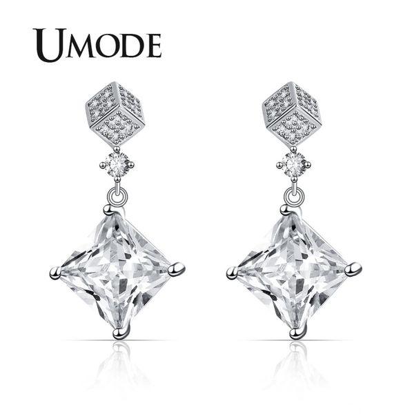 

umode square clear cubic zircon drop earrings dangle earrings for women girls white gold wedding crystal fashion jewelry ue0479, Silver