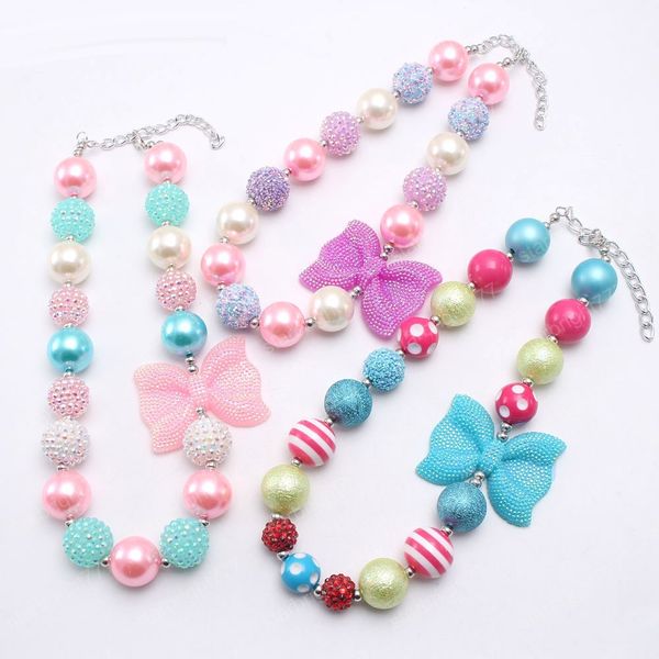 

baby girls chunky beads necklace handmade bowknot diy kids necklace for child jewelry birthday gift, Red;brown
