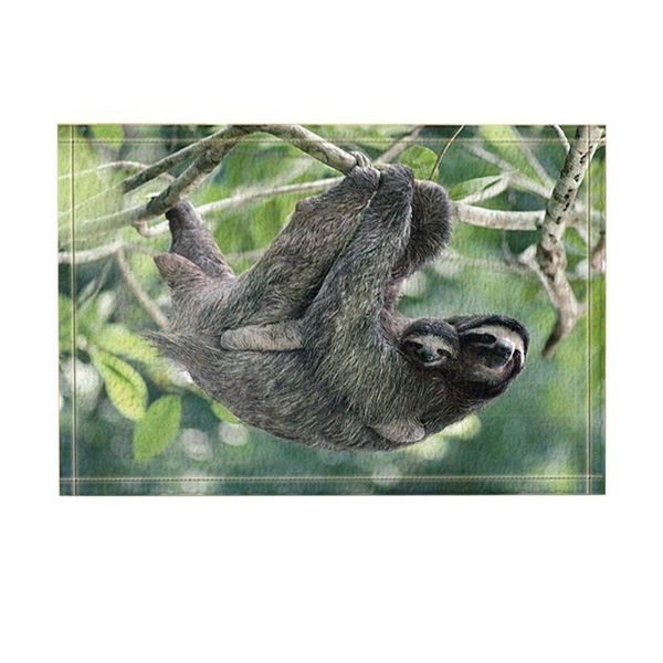

wild animals sloth hold the child upside down on branches bath rugs non-slip floor entrywaysdoor mat bathroom accessories
