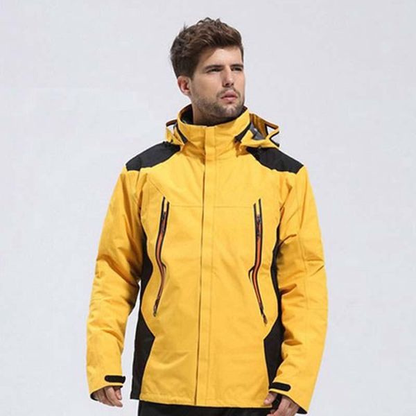 

2 in 1 winter men's climbing hiking mountain jacket anti-down-padding waterproof coat camping windproof jackets, Blue;black