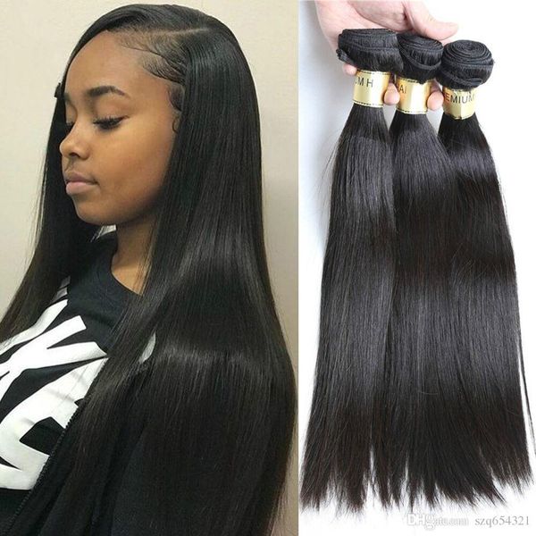 

10a brazilian virgin hair straight hair weaves bundles unprocessed cuticle aligned human hair natural color bundles weaves, Black