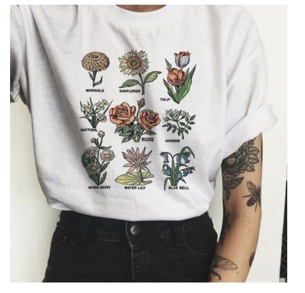 

summer women tshirt print flower printed cotton short sleeve casual sunflowers oversized colorful graphic tee girls tee, White