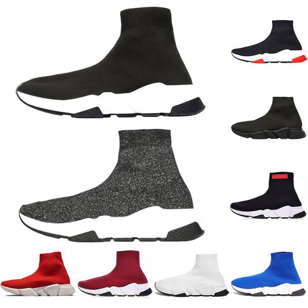 

2019 модельер мужчины женщины speed ​​trainer luxury sock shoes черный белый синий блеск плоские мужские кроссовки runner кроссовки повседне, Black