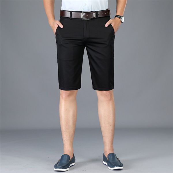 

2019 summer new solid shorts men cotton slim fit knee length casual men business clothes plus size 3color available, White;black
