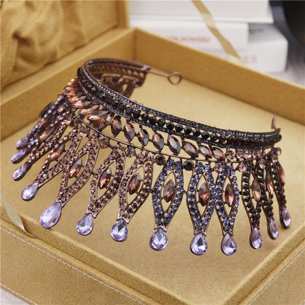 

vintage gorgeous crystal bridal crown women prom wedding crown headband tiaras queen hair jewelry pageant headdress, Golden;white