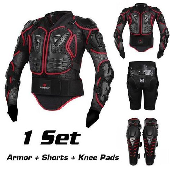 

herobiker motorcycle motocross enduro atv racing full body protective gear protector armor jacket + hip pads shorts + knee pads, Black;blue