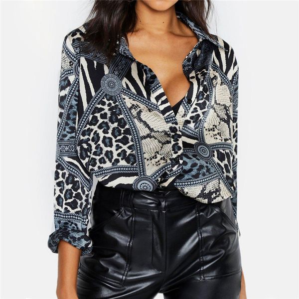 

chiffon blouses leopard blouse shirt long sleeve office shirt 2019 fashion women 3 4 sleeve summer casual chemisier femme, White