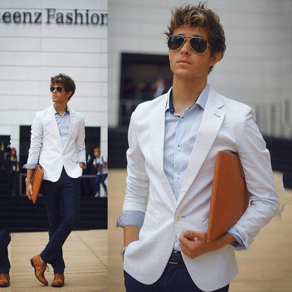

men suits for wedding white business man blazer groom tuxedo two piece groomsmen wear notched lapel navy blue pants prom party(jacket+pants, Black;gray