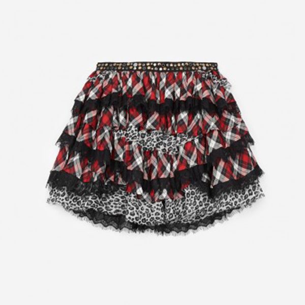 

elfstyle кружева лоскутная контраст плед leopard ruffled layer юбка особенности бисероплетение подробности, Black