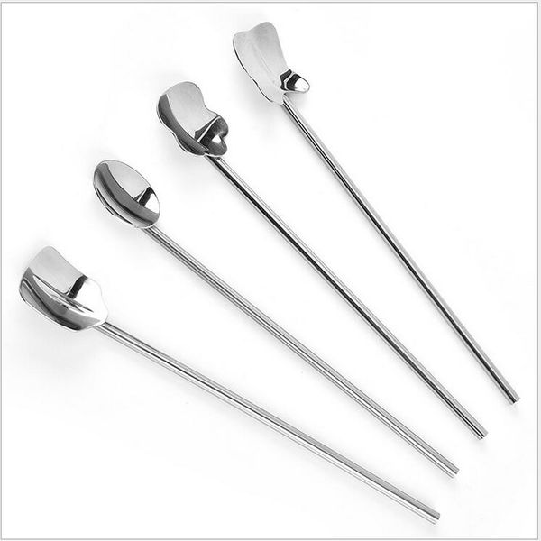

wholesale 400pcs fashion bar l supplies multifunctional stainless steel spoon drinking straw stirring rod
