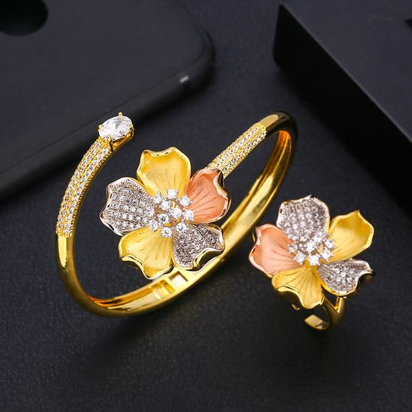 

jankelly luxury flower bangle ring sets fashion dubai silver bridal jewelry sets for women wedding brincos para as mulheres
