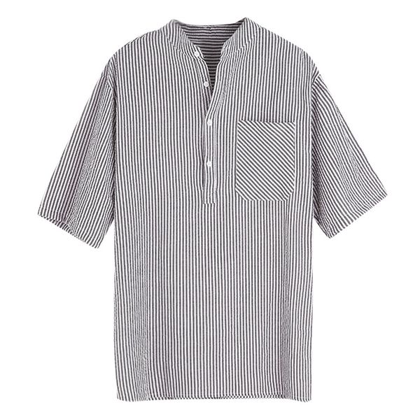 

mens short sleeve striped dress shirt with left chest pocket high-quality male casual regular pullover button shirts 5.22, White;black