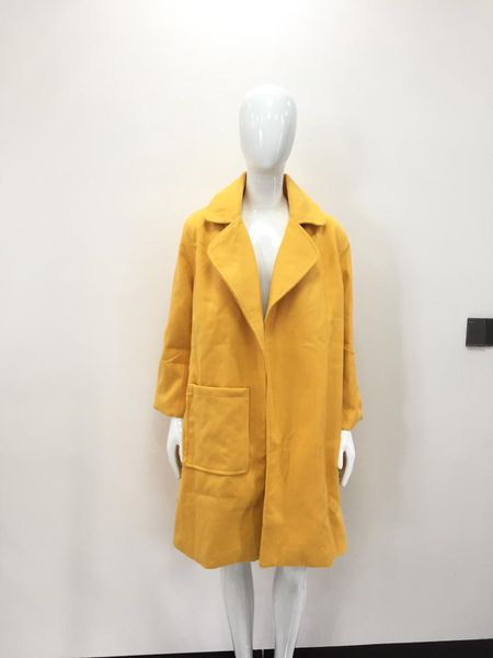 

elegant fashion long open stitch wool blend ladies coat loose women's jacket long solid korean womens fashion coat pockets, Black