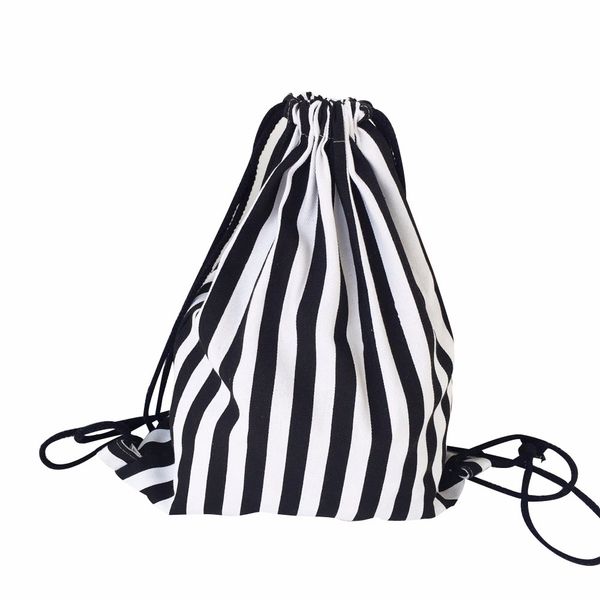 

women stripe drawstring pouch bag beam port backpack shopping bag travel worek plecak sznurek #y2