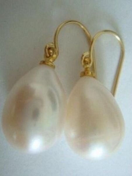 

huge 12-13mm australian south sea baroque white pearl earrings 14k, Golden