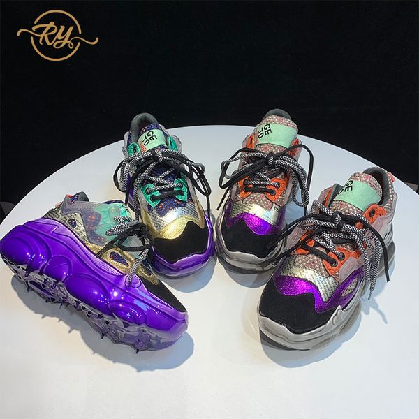 

ry-relaa fashion female 2019 new color matching sponge cake wild fashion transparent crystal sports casual running shoes