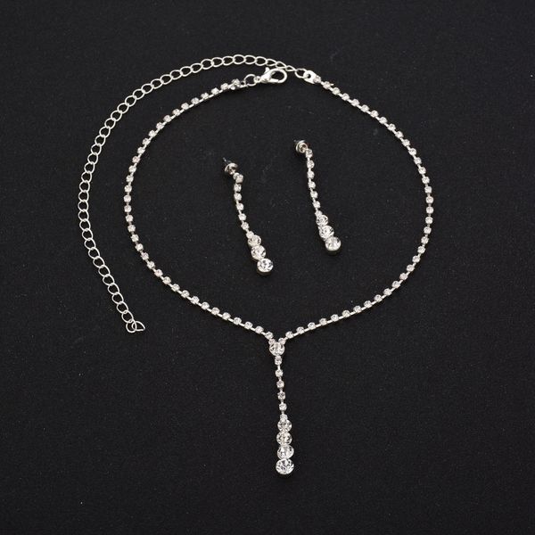 

2019 bridal charming alloy plated rhinestones crystal jewelry set(necklaces+ earrings) for wedding bride bridesmaid prom party, White