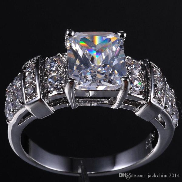 

2017 new arrival cool desgin luxury jewelry 10kt white gold filled white z cz diamond gemstones princess wedding band ring gift size5-11, Silver