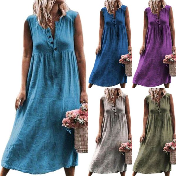 

women boho baggy beach dress kaftan holiday party sleeveless long maxi sun dress, Black;gray