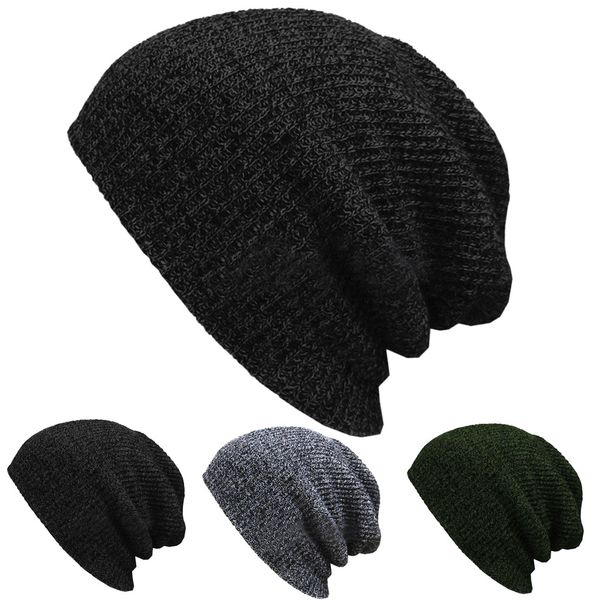 

knit baggy beanie winter hat outdoor skiing slouchy chic knitted cap tc21, Blue;gray