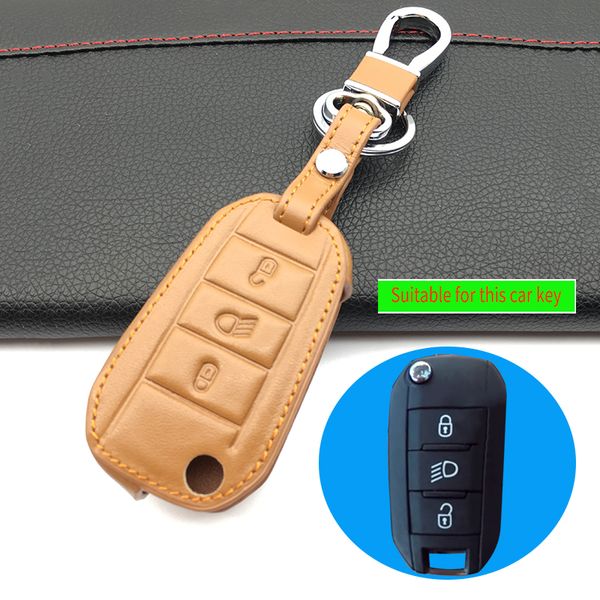 

3 button folding keyless remote key fob genuine leather case skin cover protector for 3008 208 308 508 408 2008 rcz 307
