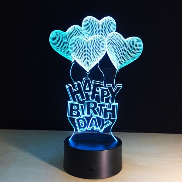 

3d lamp led happy birthday gift love balloons table light acrylic night lamp with 7 colors change remote touch switch kids light