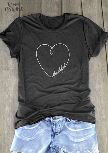 

fashion women cute t shirt summer short sleeve thankful heart short sleeve female t shirt 2020 casual t shirt ladies tee, White
