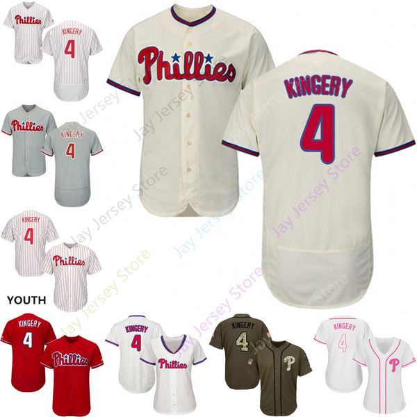 

2019 Philadelphia 4 Scott Kingery Jersey Phillies Jerseys Cool Base Flexbase Home Away White Black Red Grey Pullover Button Men Women Youth