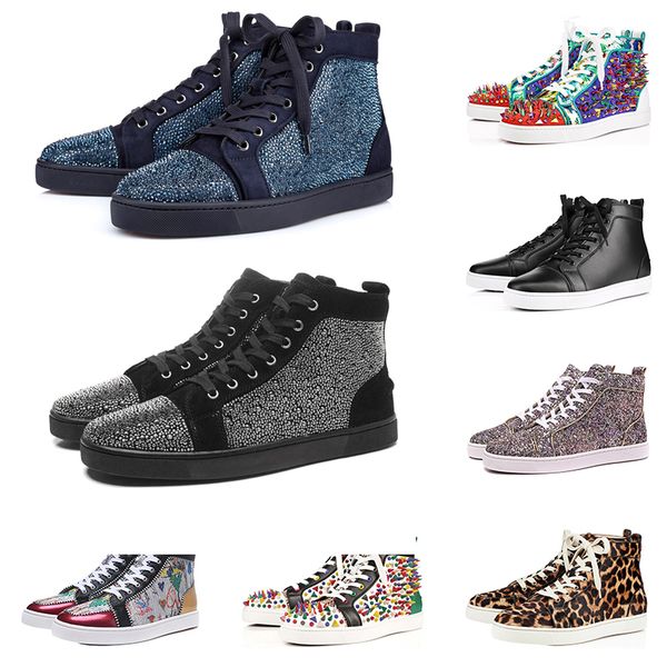 

designer luxury red bottoms shoes studded spikes flat sneakers for men women glitter party lovers genuine leather casual rivet sneaker, Black