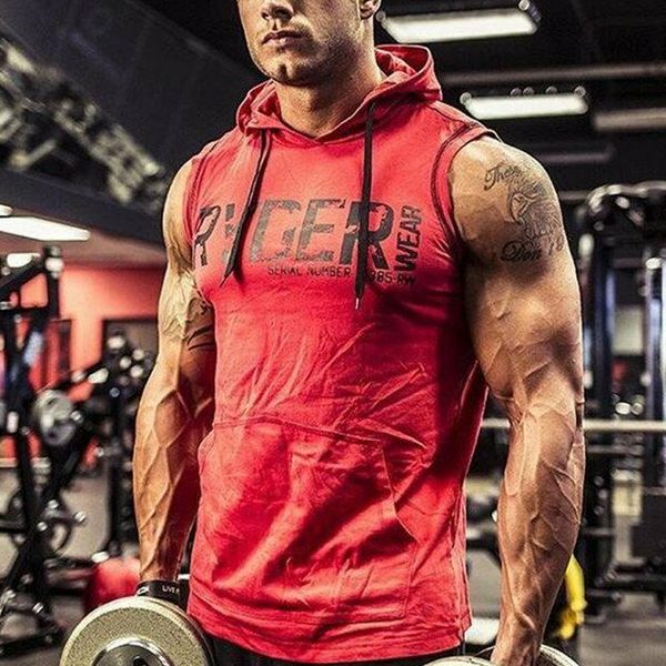 

summer mens bodybuilding letters fitness hooded tank vest sportswear sleeveless shirt hoodie musculation, Black;blue