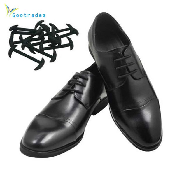 

gootrades 12pcs/set 3 sizes men women leather shoes lazy no tie shoelaces elastic silicone shoe lace suitable ing, Black