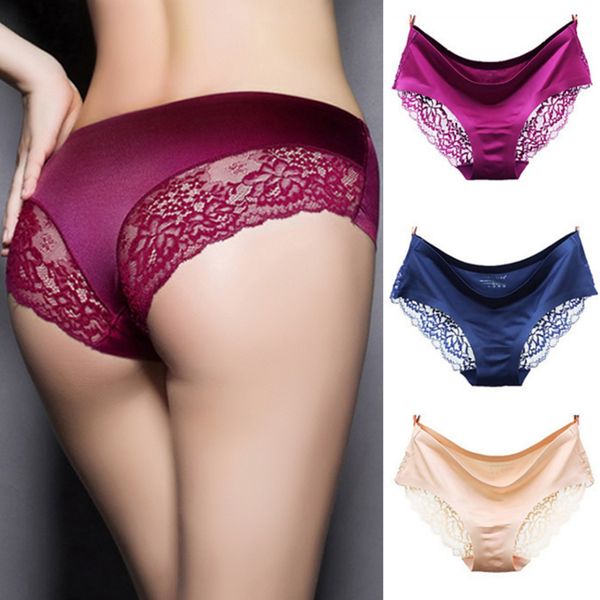 

новые sexy кружева женщины трусы удобная non-trace белье тонкий и легкий дышащий ice шелковые трусы трусы женский, Black;pink