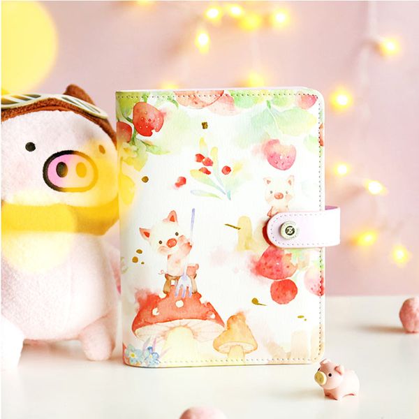 

2019 yiwi a6 cartoon pig and bear planner pink purple notebook 6 loose leaf binder diary with blank filler pages, Purple;pink
