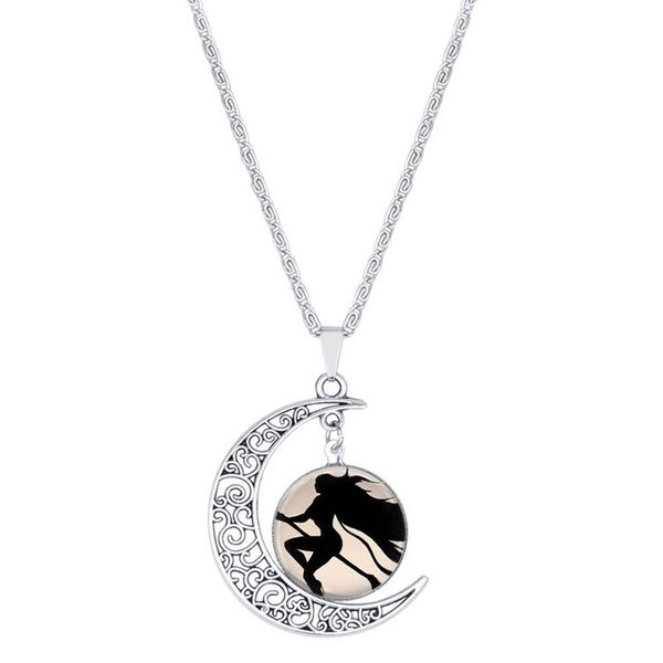 

30 new crescent beautiful girl pendant necklace half moon sailor amulet hollow time gemstone lucky woman mother men's family gifts jewe, Silver