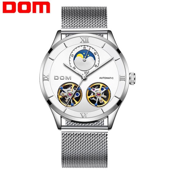 Dom scheletro tourbillon orologio meccanico da uomo automatico classico nastro bianco acciaio orologio meccanico da polso reloj hombre m1270d7m