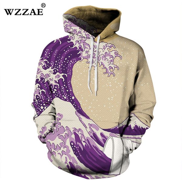 

2018 new fashion waves hoodies men/women 3d sweatshirts print colorful sea waves thin stylish hooded hoodies, Black