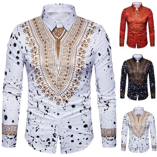 

men's shirt 2019 fashion men long sleeve plus size casual african print pullover long sleeve shirts men blouse, White;black