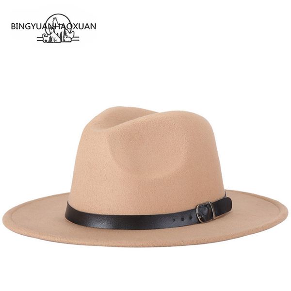

bingyuanhaoxuan 2018 autumn winter fedora hat for women & men imitation wool classic wide felt floppy, Blue;gray