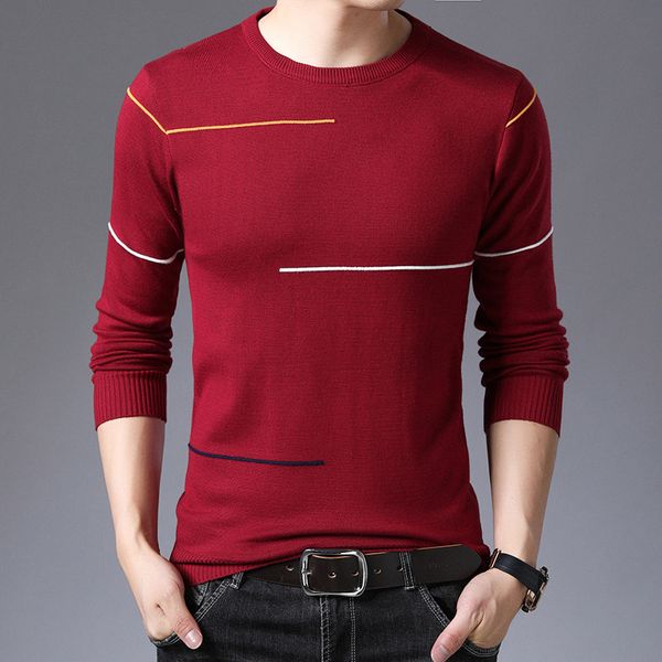 

2019 new autumn casual men's sweater o-neck striped knittwear homme outwear mens sweaters slim fit knitted pullovers, White;black