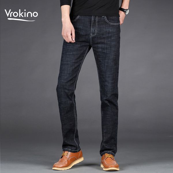 

vrokino 2019 new men's jeans stretch fashion classic trousers men's cotton black blue jeans increase size 42 44 46