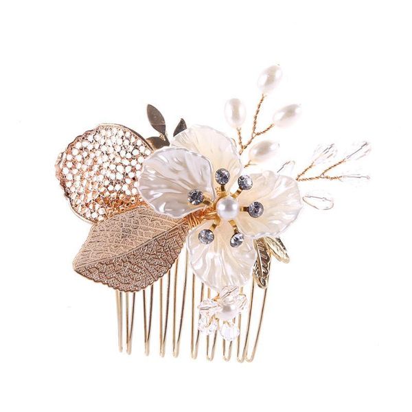 2019 Gorgeous Gold Clear Crystal Rhinestones Pearls Flower Wedding