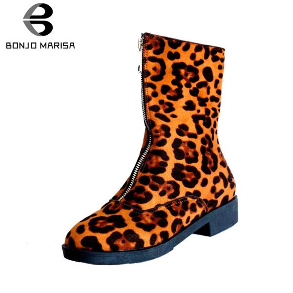

bonjomarisa new dropship plus size 30-52 brand zipper booties ladies leopard ankle boots women casual low heel shoes woman, Black