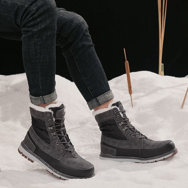 

dropshipping winter warm plush fur snow boots men ankle boot quality casual motorcycle boot waterproof men's boots big size, Black