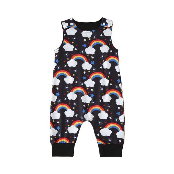 

jumpsuits born infant baby boys girls summer casual sleeveless romper cartoon print jumpsuit 0-18m, Blue