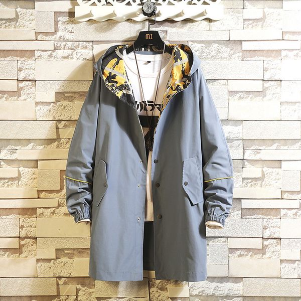 

autumn and winter new style men mid-length camouflage joint trench coat coat hong kong style trend of fashion loose-fit plus-siz, Tan;black