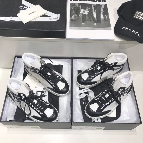 

fashion trend luxury designer chanl new fashion classic retro shoes color matching high-lace-up flat sneakers chain women's shoes 40 a1, Black