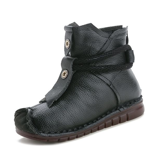 

xiuteng round ankle genuien leather winter platform female vintage snow boots retro handmade lacewomen warm shoes mx200324, Black