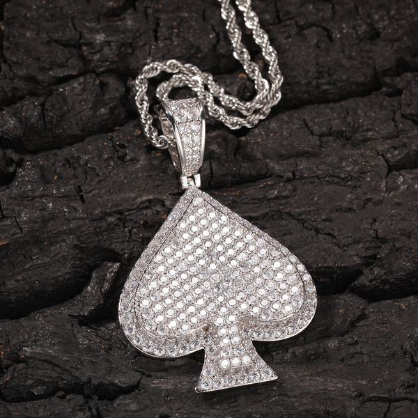 

new fashion personalized gold iced out cz cubic zirconia poker pike pedant necklace white gold full diamond hip hop jewelry gifts, Silver