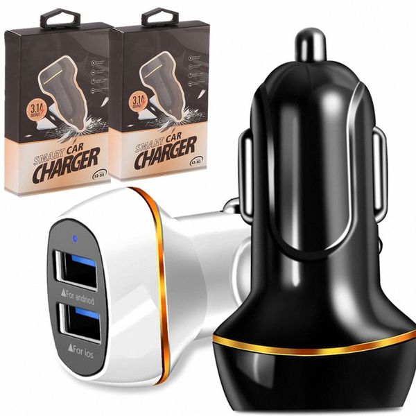 

car charger dual usb ports auto power adapter car charger 3.1a adaptor for samsung s6 s7 edge s8 android phone gps mp3 with box